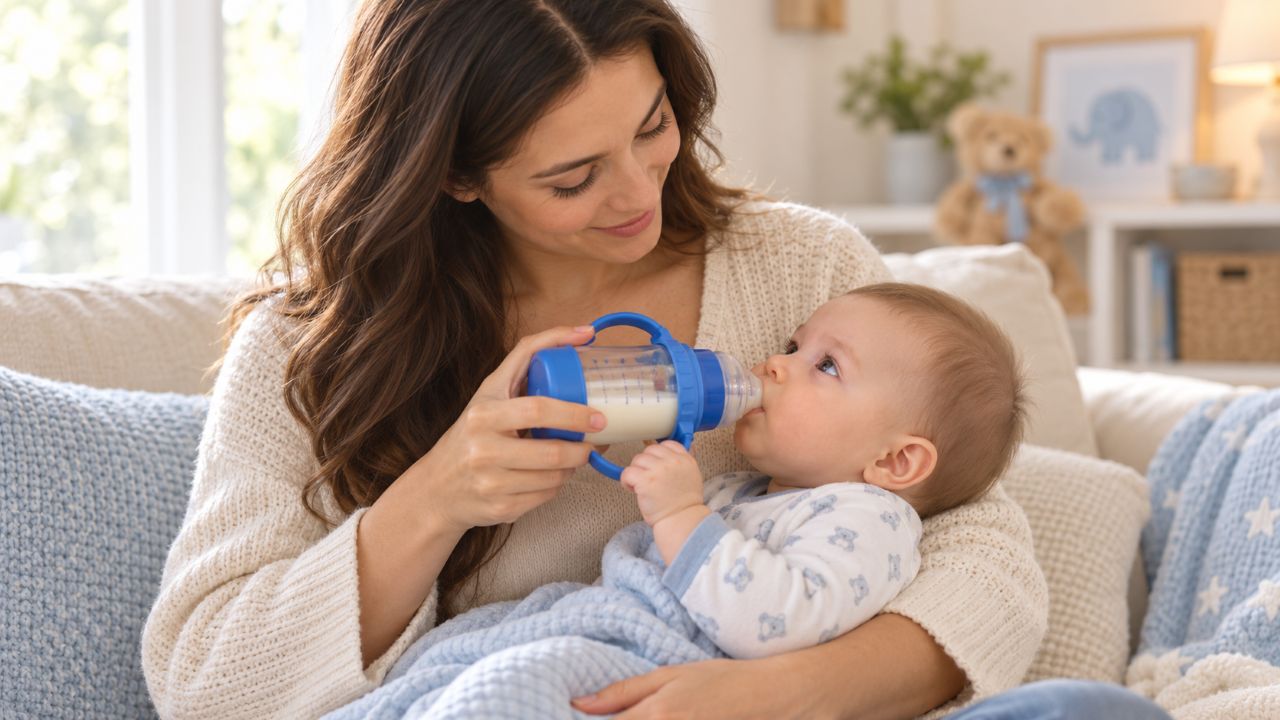 Mother feeding her baby with an anti-colic feeding bottle.jpg