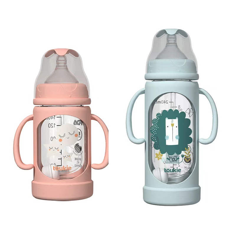 140ML 240ML wide-neck scald guard crystal glass baby feeding bottle