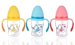 180ml 240ml Tritan wide neck Baby Feeding bottle with two color handles 3