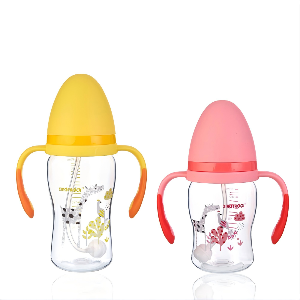180ml 240ml Tritan wide neck Baby Feeding bottle with two color handles