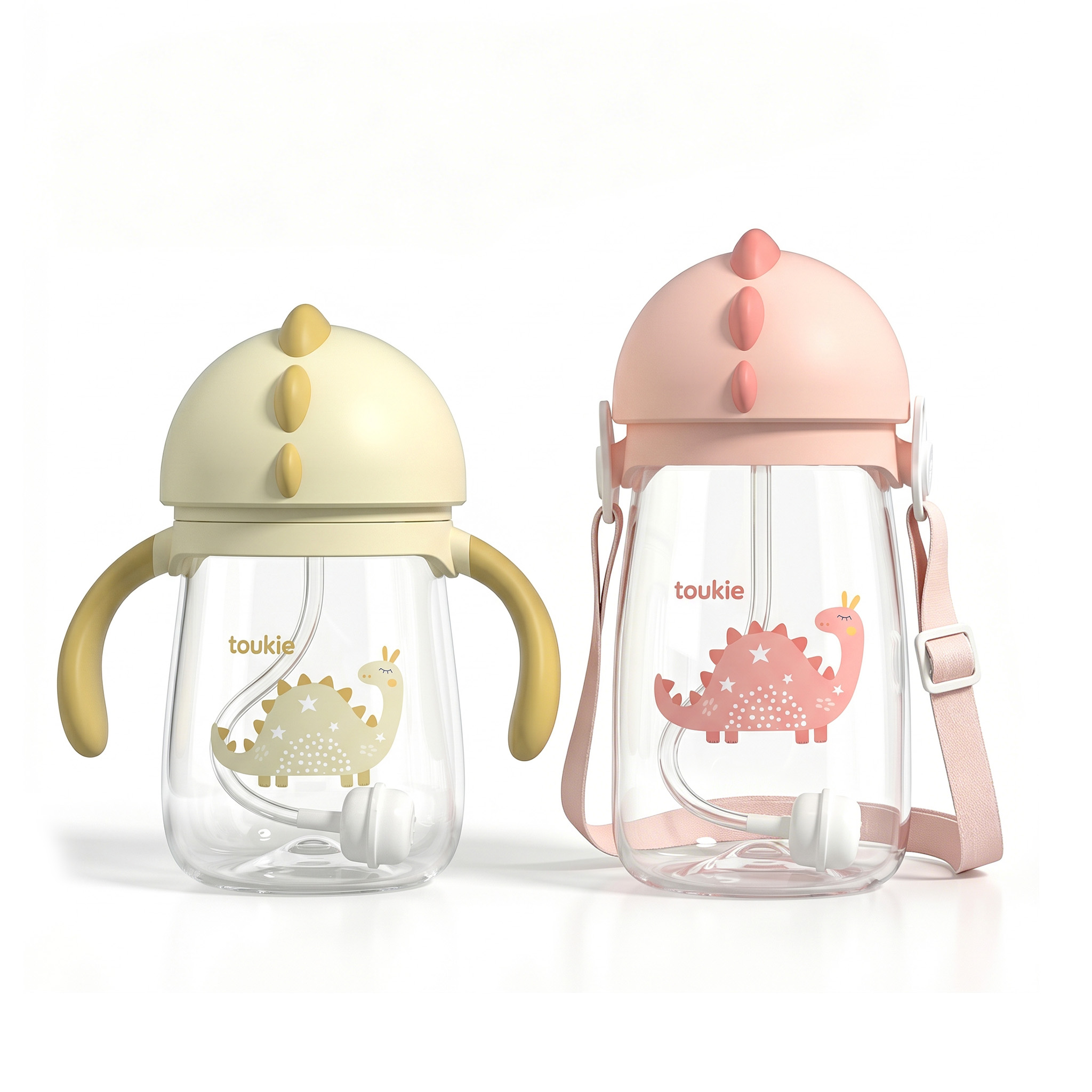 240ml 360ml Monster Dinosaur Shape Tritan Baby Sippy Cup with extra strap 2 in 1