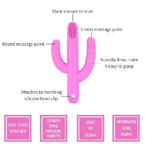 Cactus Shape Silicone Teether Toothbrush 2 in 1 3