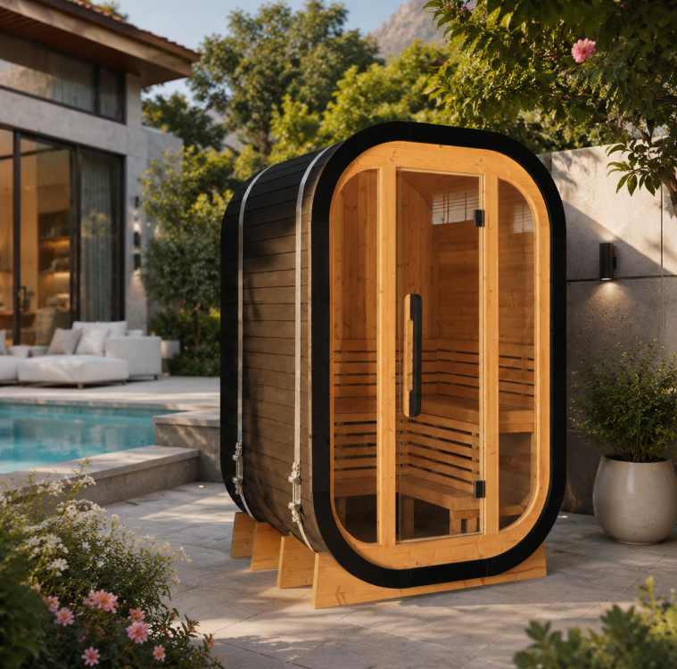 2 Person Square Barrel Sauna | Outdoor Western Red Cedar Cube Sauna Room